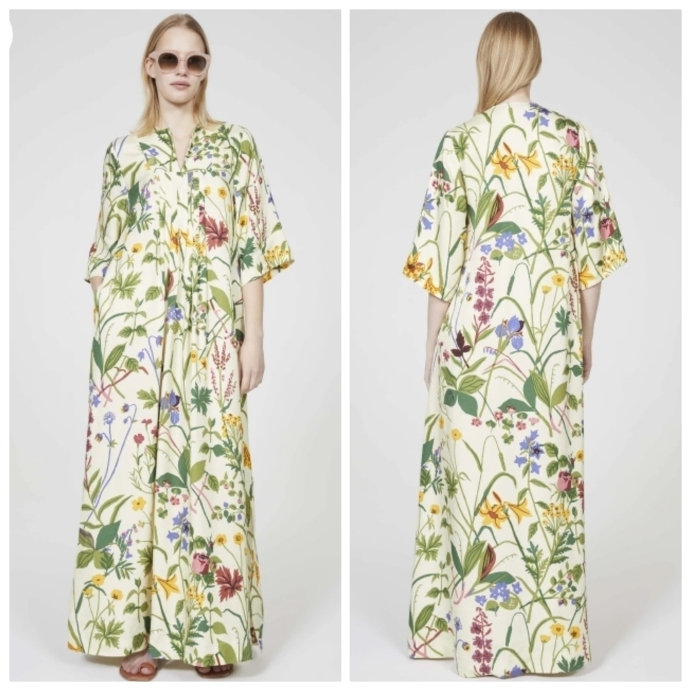 New Rodebjer Bari Jobs Print Butter Milk Maxi / Tunic Resortwear Dress NWT XS